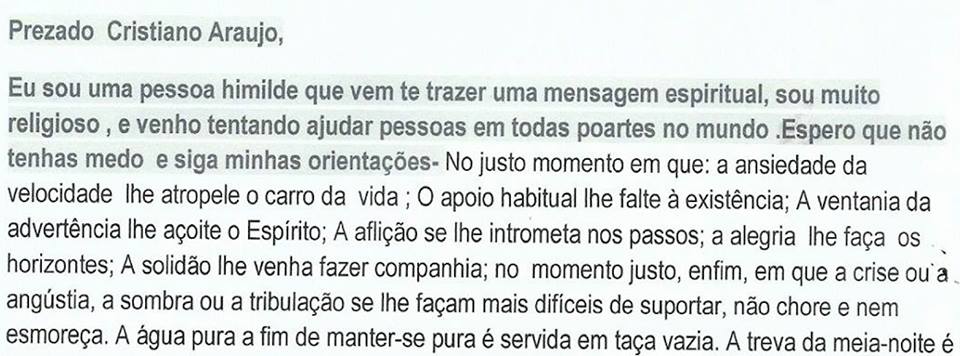 Site divulga suposta carta psicografada de Cristiano Araujo quatro anos  após sua morte