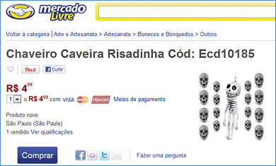 O Chaveiro “Caveira Risadinha” está à venda no Mercado Livre por R$ 4,99 cada!