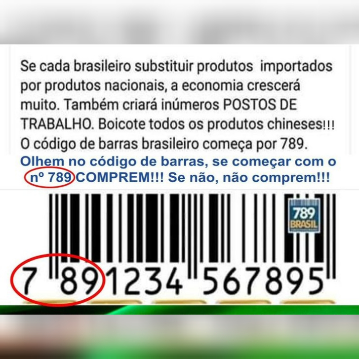 Produtos com códigos de barras iniciados por “789” foram fabricados no Brasil?
