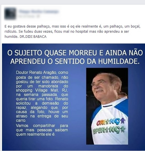 Renato Aragão teria pedido a demissão de um manobrista que queria tirar uma foto com ele! Verdade ou farsa? (foto: reprodução/Facebook)