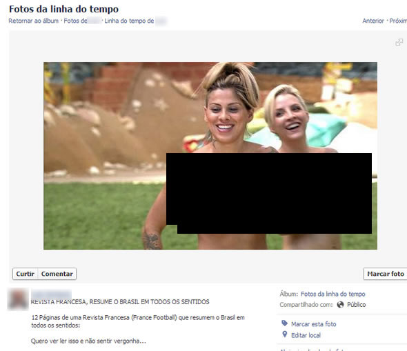 Imagem associada à matéria da France Football é, na verdade, de um trecho do BBB 14 (foto: Reprodução/Facebook)