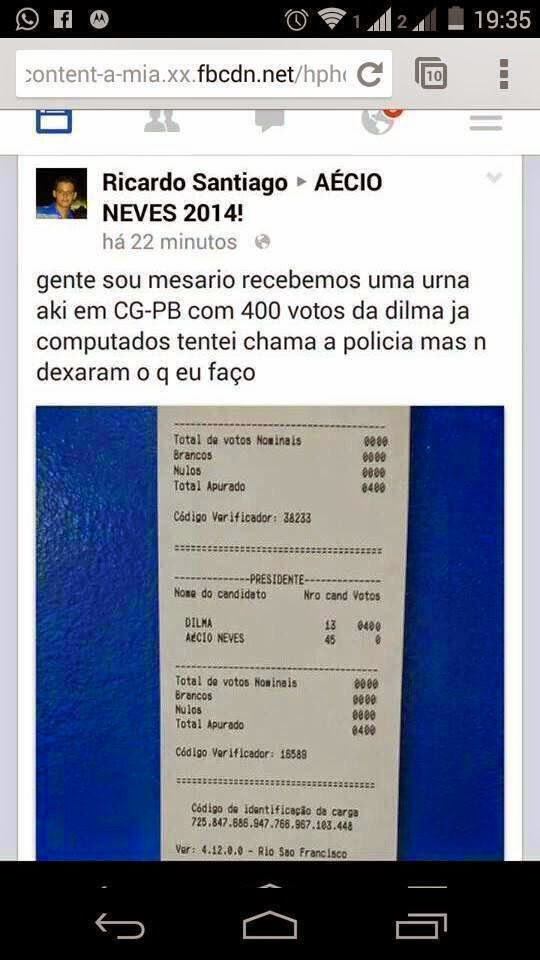 Fraude em urna eletrônica dá 400 votos para Dilma!