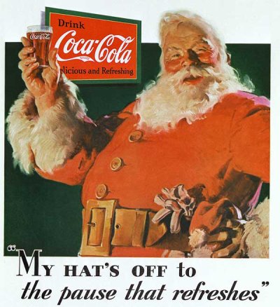 A primeira ilustração oficial da Coca-Cola usando o Papai Noel!