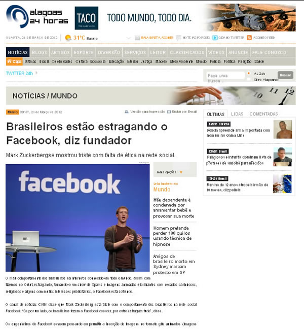 Noticia  no site jornalistico Alagoas 24horas