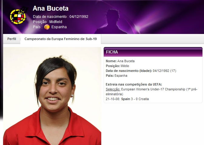 Ana Buceta - jogadora da Espanha - reprodução do site da Uefa