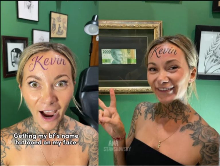 Mulher tatua o nome do namorado na testa! Será verdade?