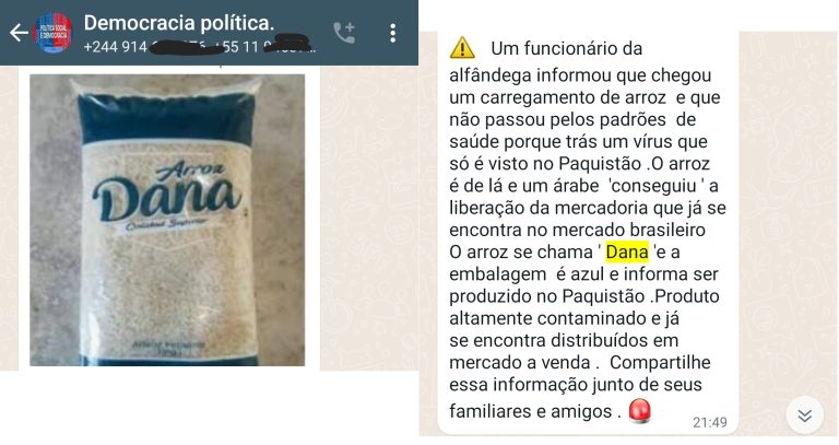 É verdade que o arroz Dana está vindo contaminado do Paquistão?