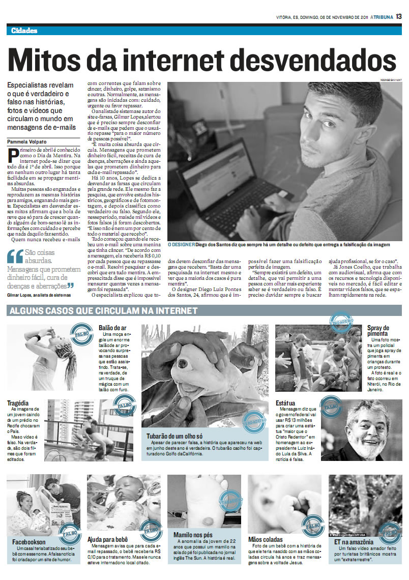 E-farsas.com no jornal A Tribuna - ES - 06-11-2011