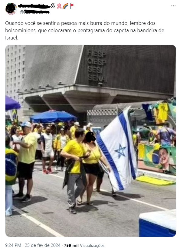 Manifestantes caminharam pela avenida Paulista com pentagrama na bandeira de Israel?