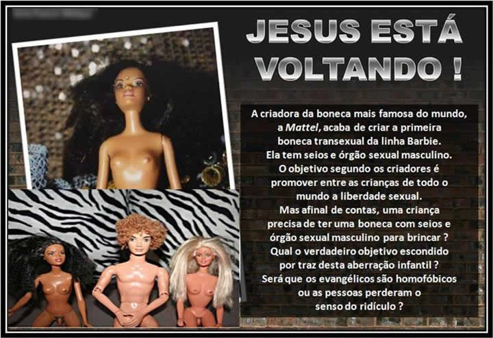 Imagem que circula pelas redes sociais afirma que a Mattel estaria lançando boneca transexual! Será? (foto: Reprodução/Facebook)