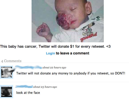 Corrente do bebê com tumor no rosto no Twitter