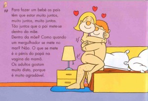 Recorte de um livro infantil que ensina sexo para as crianças! Será verdade? (Reprodução/Facebook)