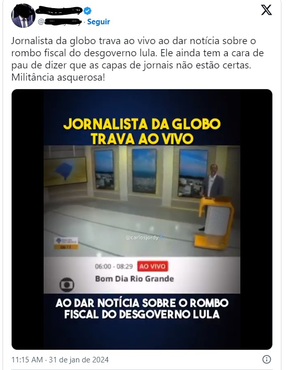 Um apresentador da Globo interrompeu leitura de jornal que falava mal do Lula?