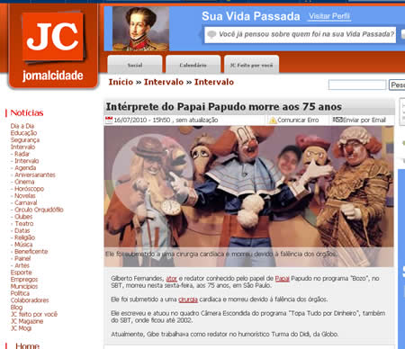 Foto falsa da familia Bozo no site do Jornal Cidade