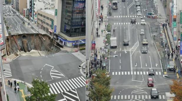 Japoneses teriam tapado um enorme buraco em apenas 2 dias! Será verdade? (foto: Reprodução/Facebook)