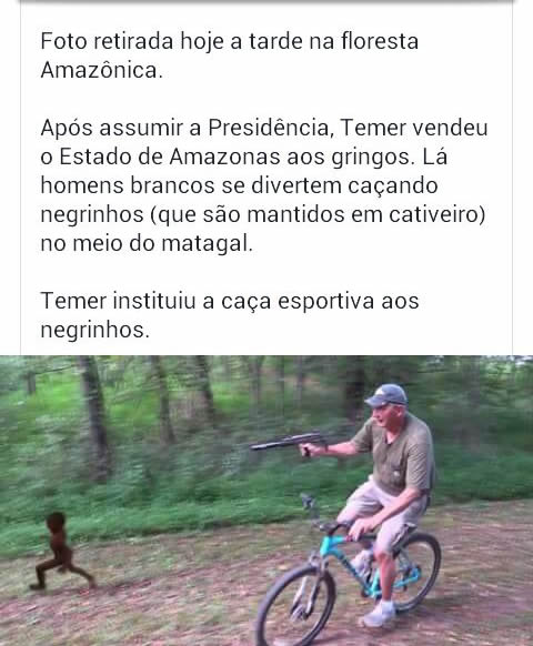 Temer vendeu a Amazônia para os Gringos caçarem negros?