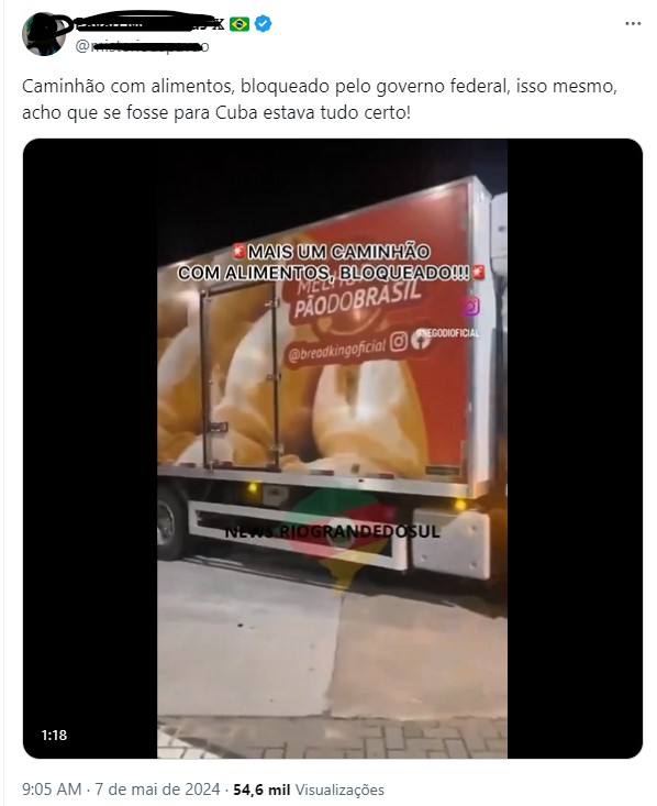 Caminhão da Bread King com doações para o RS foi bloqueado pelo Governo Federal por estar sem nota fiscal?