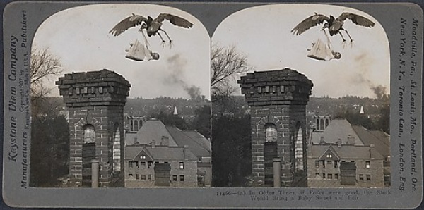 Cegonha entregando bebês, de 1907