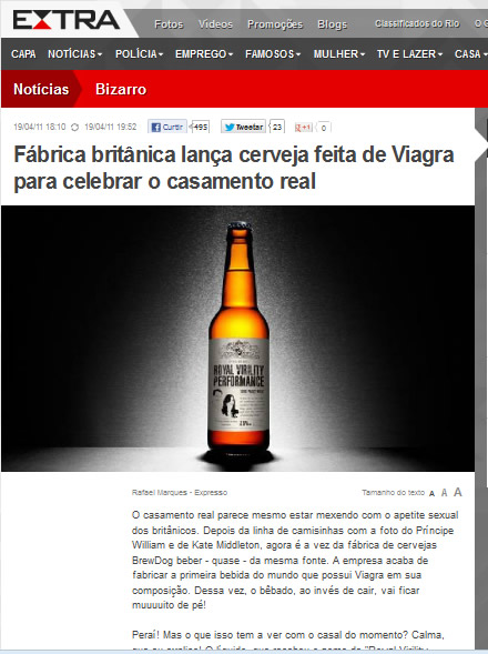 Noticia da cerveja com viagra no jornal Extra