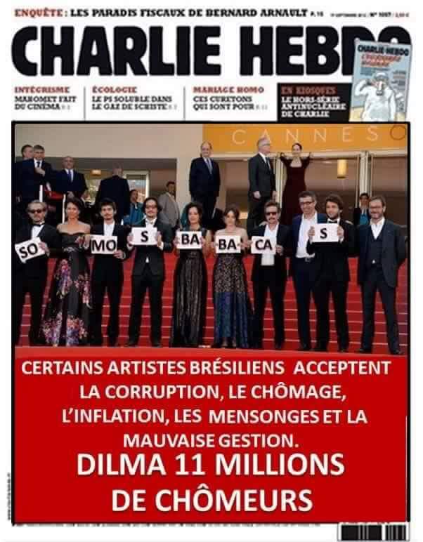 Capa do jornal Charlie Hebdo satiriza protesto brasileiro em Cannes! Será verdade?