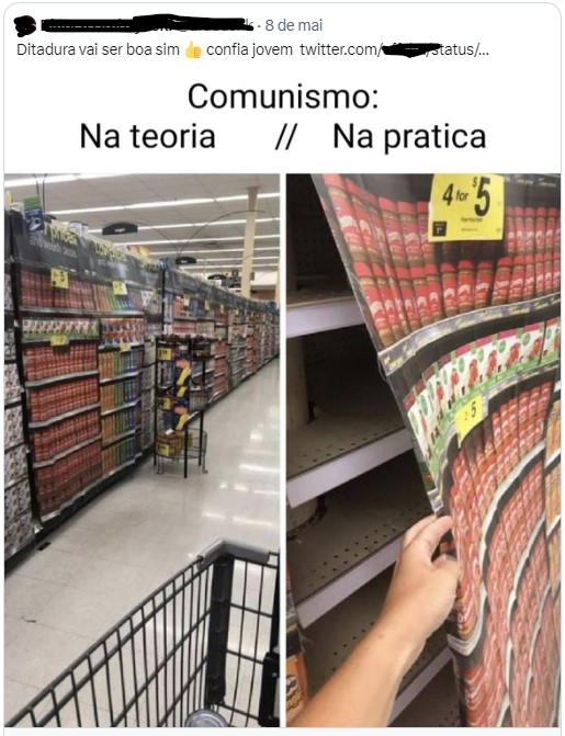 Fotos de prateleiras com produtos falsos em supermercado foram tiradas em um país comunista?