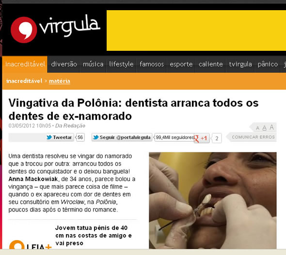 Vingança da dentista no Vírgula