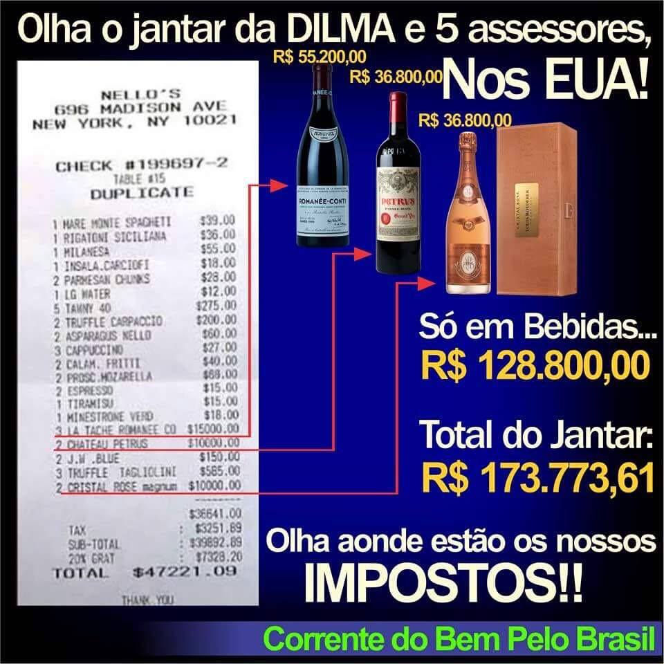 Dilma Rousseff teria gastado mais de 47 mil dólares em um restaurante chique em Nova Iorque! Será verdade? (foto: Reprodução/Facebook)