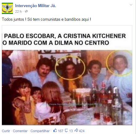 Dilma Rousseff ao lado do traficante Pablo Escobar! Será verdade? (foto: Reprodução/Facebook)