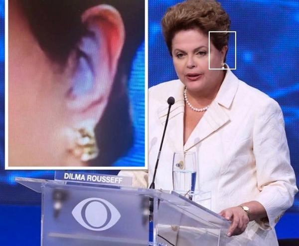 Candidata Dilma Rousseff usando ponto eletrônico durante debate político! Será verdade? (foto: Reprodução/Twitter)