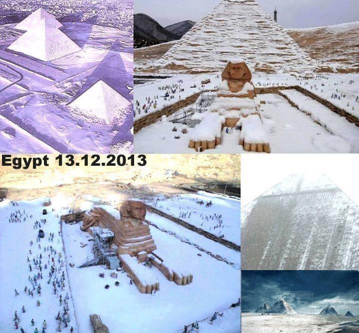 Imagens mostram neve cobrindo pirâmides e Esfinge no Egito! Verdadeiras ou falsas? (foto: Reprodução/Facebook)