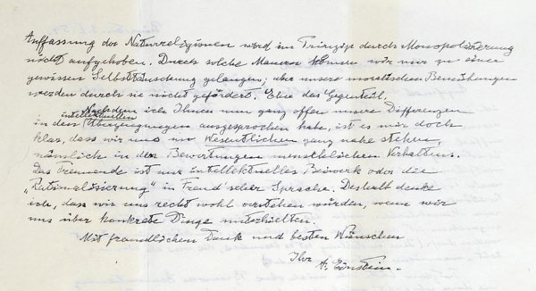 Carta de Einstein que foi vendida por 404.000 dólares.