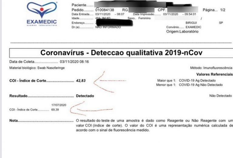 Exame aponta para um caso de reinfecção de COVID-19 em Birigui/SP?