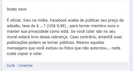 É oficial. Saiu na mídia. O Facebook vai cobrar US$ 9,99 de adesão!