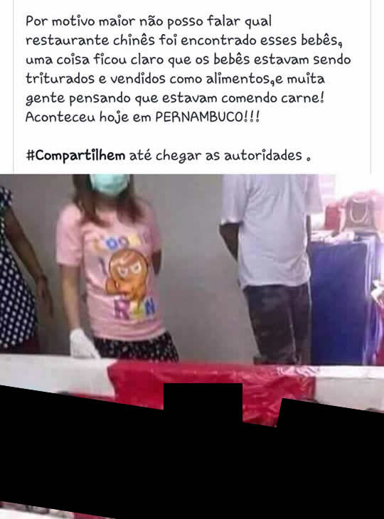 Restaurante chinês estaria vendendo bebês triturados para clientes em Pernambuco! Será verdade? (foto: Reprodução/Facebook)