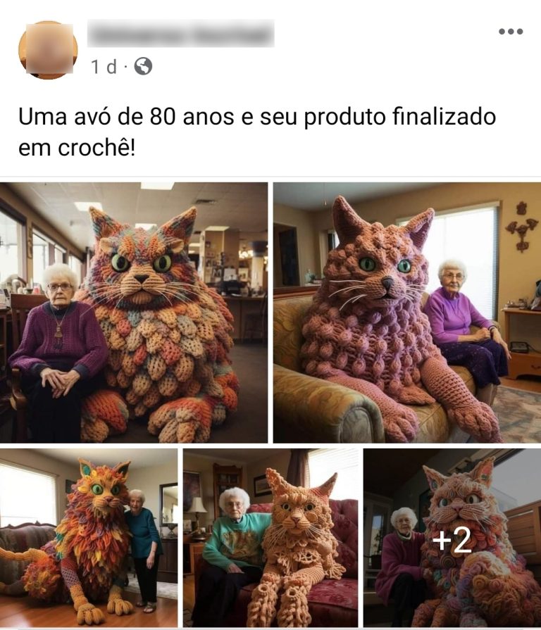 Avó de 80 anos faz esculturas de gatos gigantes em crochê! Será verdade?