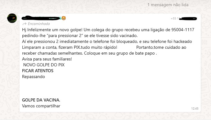 É verdade que o número 95004-1117 aplica o golpe da vacina que danifica seu celular? 