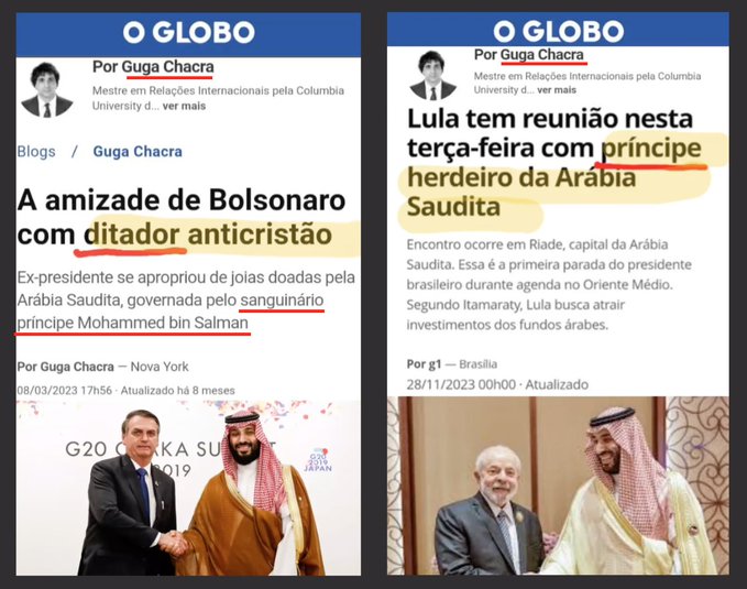 Guga Chacra chamou de “príncipe herdeiro” o mesmo homem que ele havia chamado de “ditador anticristão”?