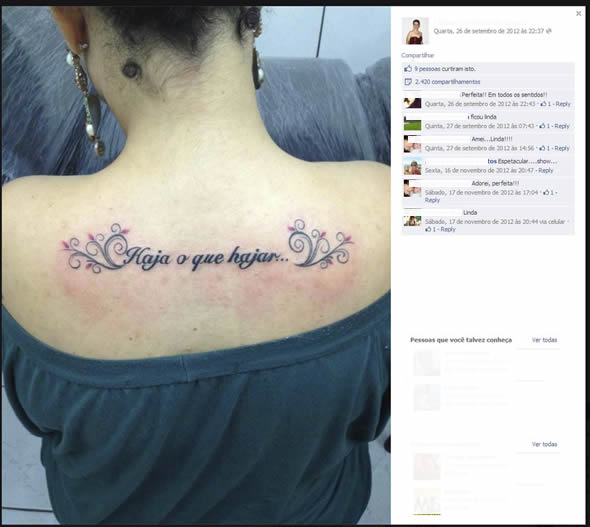 Haja o que hajar - Moça exibe tatuagem com erro gramatical na web. Será que a foto é real? (foto: Reprodução/Facebook)