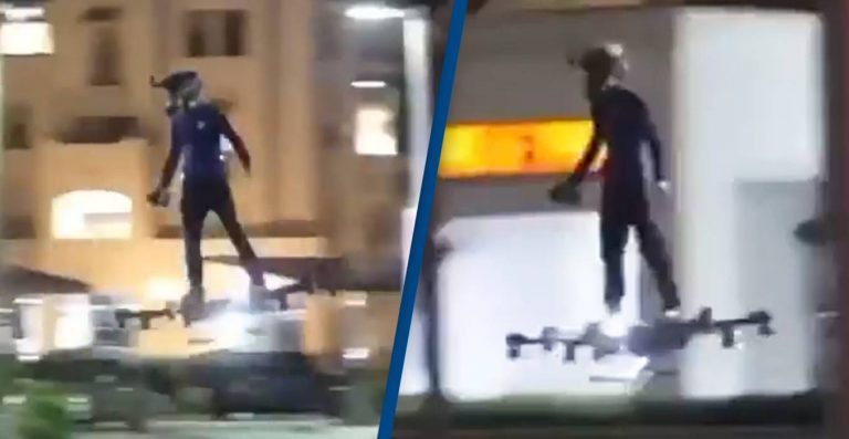 Será que o vídeo de um homem em um skate voador em uma avenida é real?