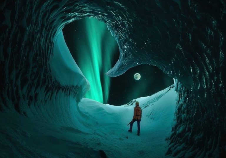 Foto de Aurora Boreal vista de uma caverna na Islândia é verdadeira ou falsa?