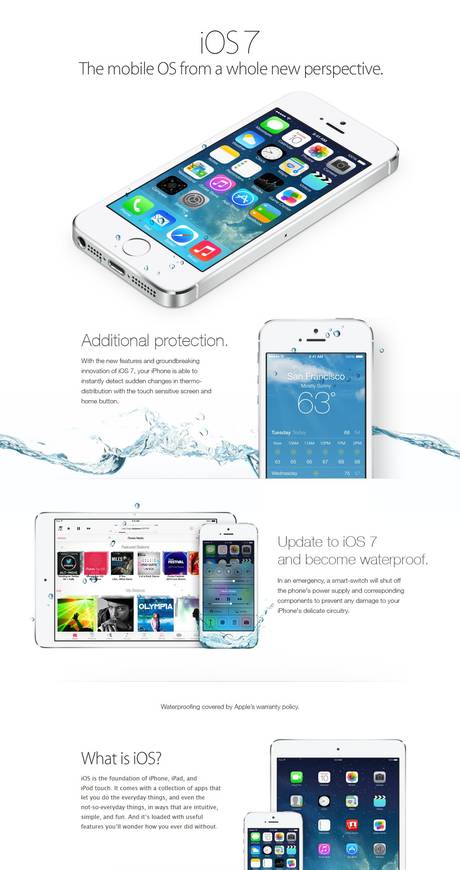 Anúncio sobre a nova funcionalidade do iOS7 que transformaria o iPhone em um aparelho impermeável!