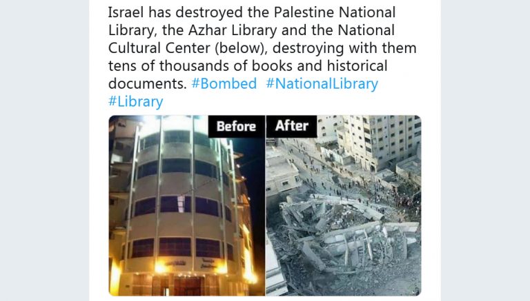 Israel bombardeou recentemente bibliotecas e um centro cultural na Palestina?