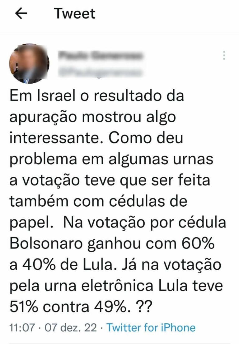 É verdade que Bolsonaro venceu as eleições em Israel com os votos em papel?