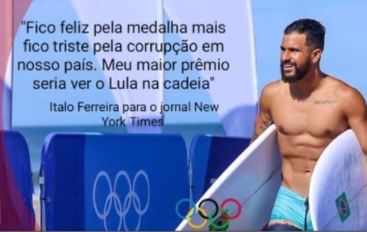 O surfista Ítalo Ferreira disse ao New York Times que seu maior prêmio seria ver o Lula na cadeia?