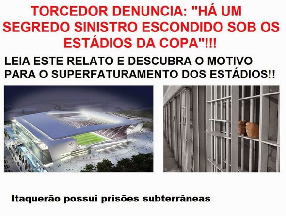 "Gulag Itaquerão" - Torcedor teria encontrado uma prisão embaixo do Arena Corinthians! Verdadeiro ou falso? (foto: Reprodução/Facebook)