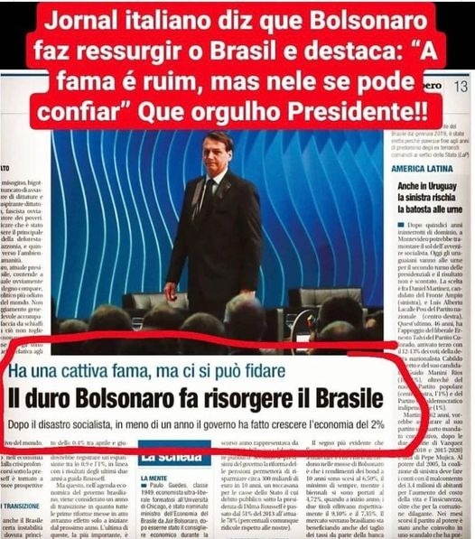 Jornal italiano disse que Bolsonaro fez ressurgir o Brasil?