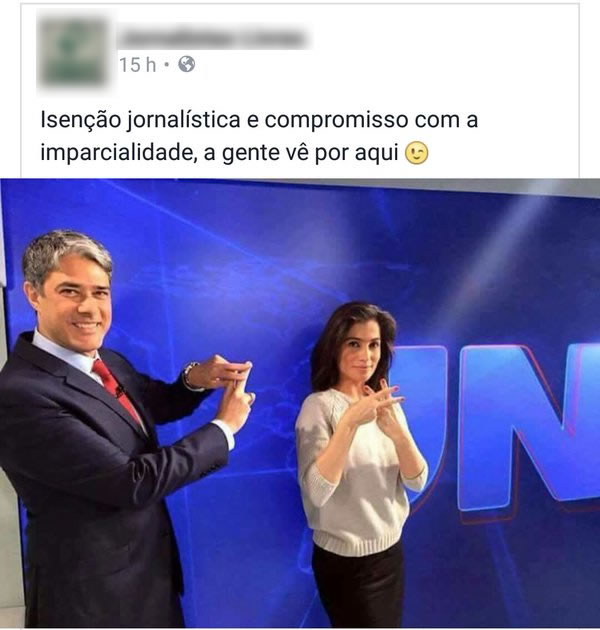Willian Bonner e Renata Vasconcellos comemoram a possível prisão de Lula e de Dilma! Será verdade? (foto: Reprodução/Twitter)