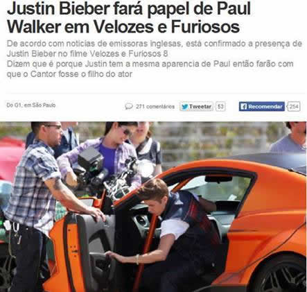 Justin Bieber substituirá Paul Walker em Velozes e Furiosos 7?