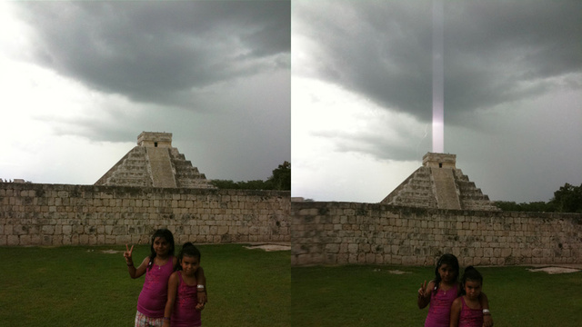 Fotografias tiradas segundos antes e durante os relâmpagos (Fotos: Reprodução/Hector Siliezar)