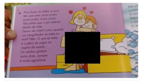 Recorte de um livro infantil que ensina sexo para as crianças! Será verdade? (Reprodução/Twitter)